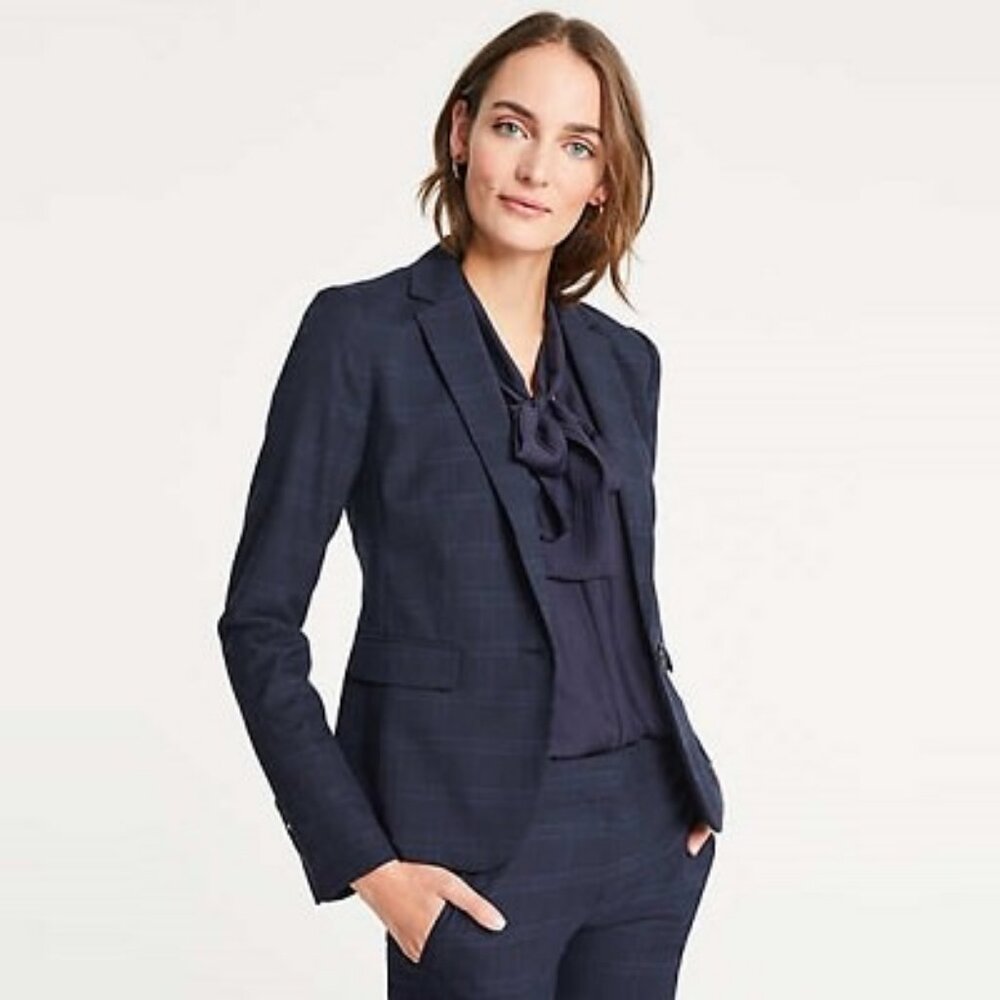 Ann Taylor Windowpane Navy Suit